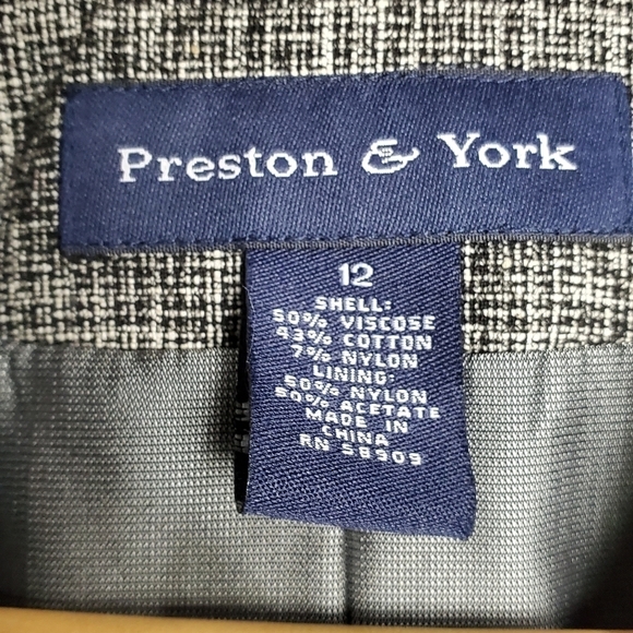 Preston & York Black White Button Down Pockets Suit Jacket Blazer Size 12 - Picture 6 of 10